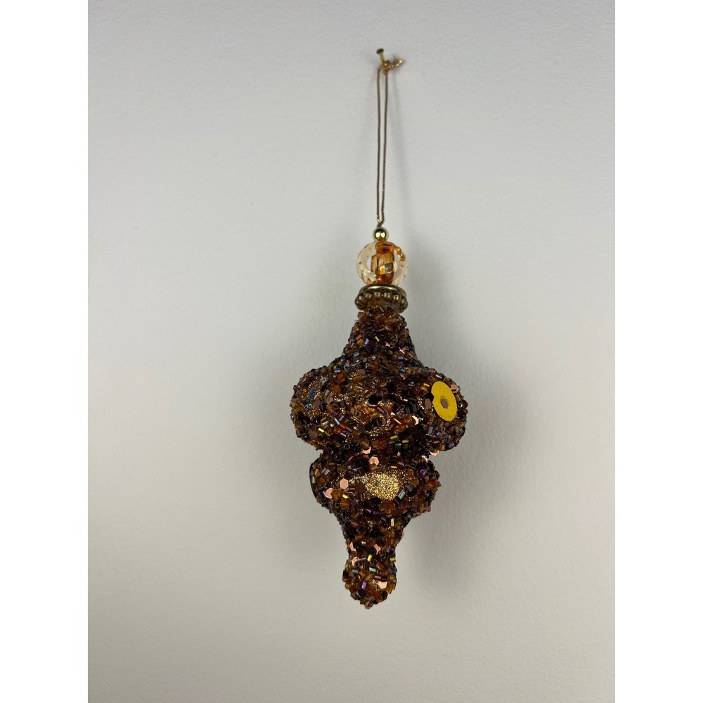 Vintage Brown Beaded‎ Ornament Jewel Christmas Holiday Decor Acorn Shape